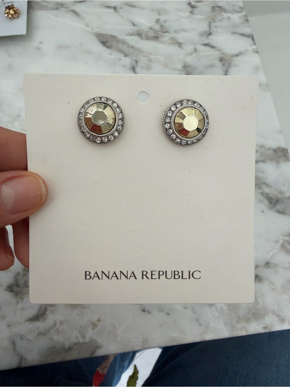 Banana Republic Gold-Tone Faceted Center Stud Earrings with Crystal Halo